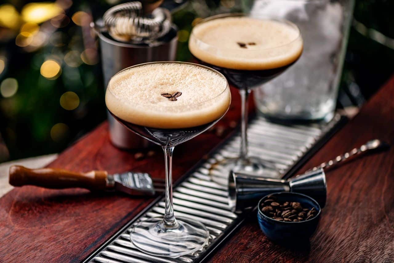 Coffee cocktails including an espresso martini and Irish coffee